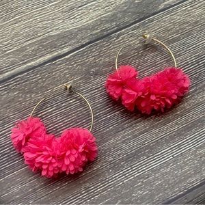 Pink pom-style petal hoop earrings 💕